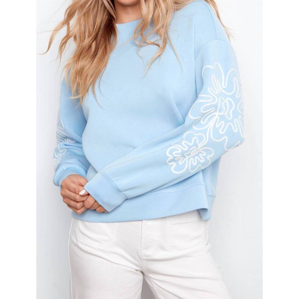 NEW CHARLIE B scuba long sleeve top with soutache detail in blue lily of the val - Picture 4 of 4